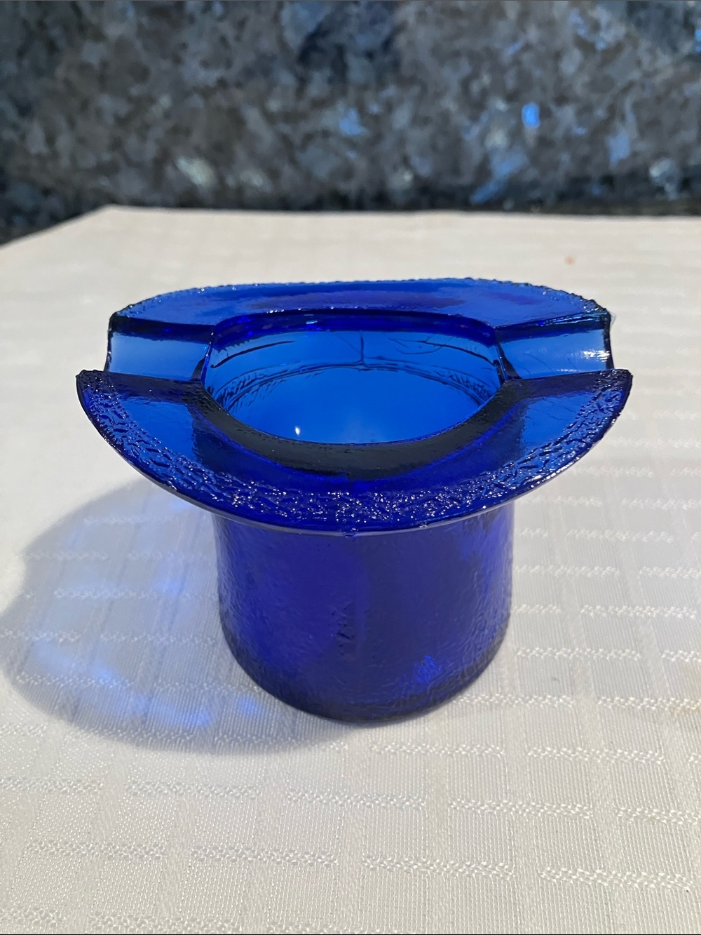 Vintage Cobalt Blue Glass Top Hat Ashtray, 40’s, 50’s